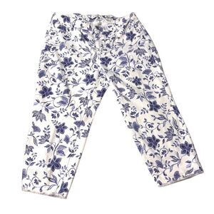 J. Jill authentic print 16P blue & white floral print raw edge hem crop jeans